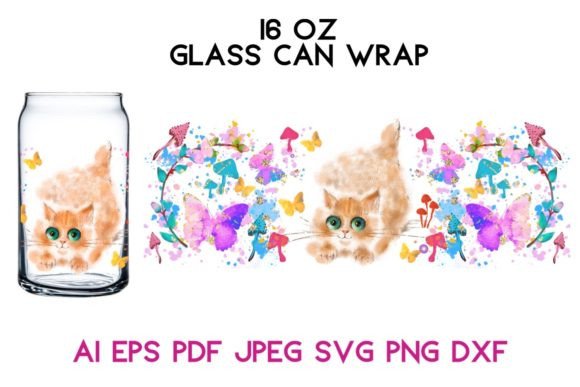 16 Oz Glass Cute Cat SVG