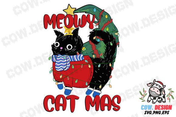 Black Cat Meowy Cat Mas Christmas SVG