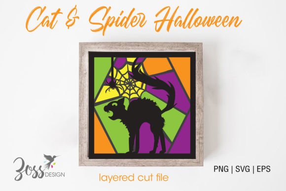 Black Halloween Cat with Spider SVG