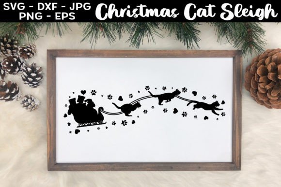 Christmas Cat Sleigh SVG Santa Claus SVG