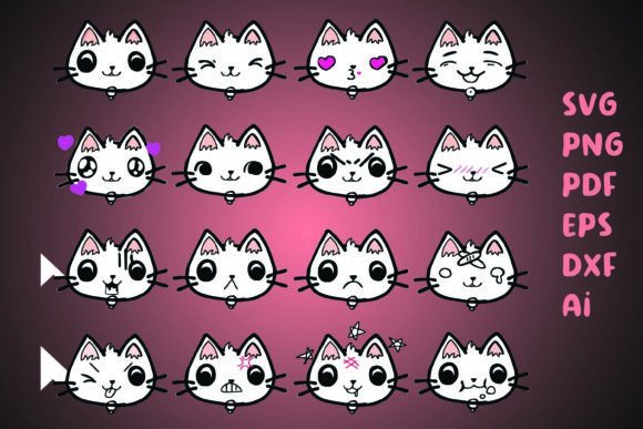 Cute White Cat Faces Svg