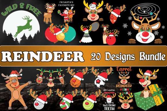 Reindeer Christmas Bundle SVG 20 Designs