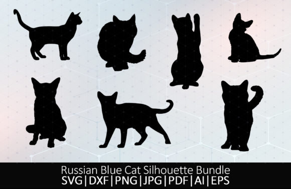 Russian Blue Cat Silhouette Bundle SVG