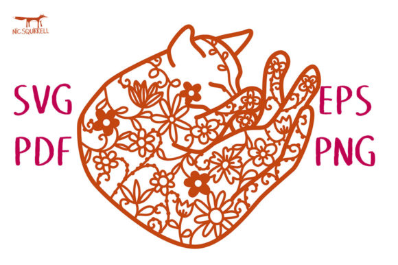 Sleeping Floral Cat Papercut SVG Cut